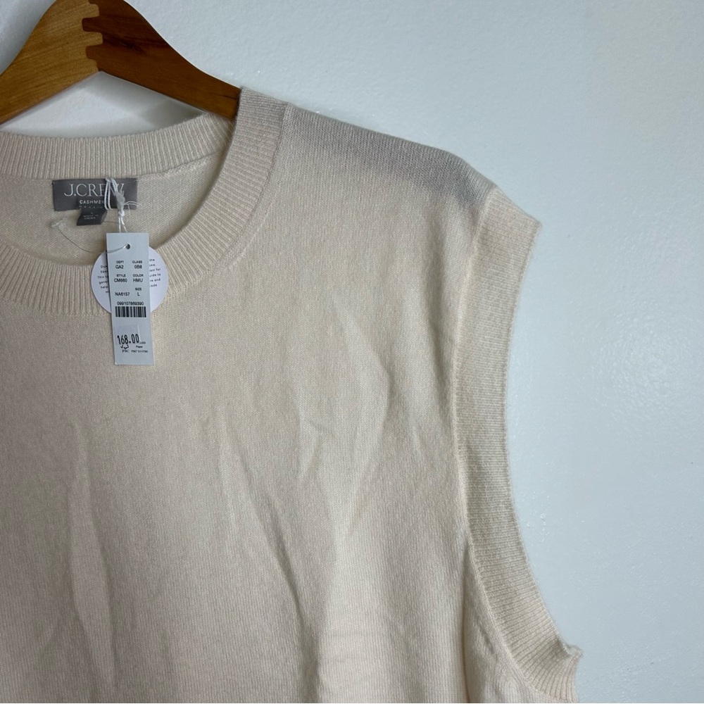 NWT J. Crew 100% Cashmere Relaxed Fit Sweater Vest in Heather Muslin Size Large - Picture 8 of 15